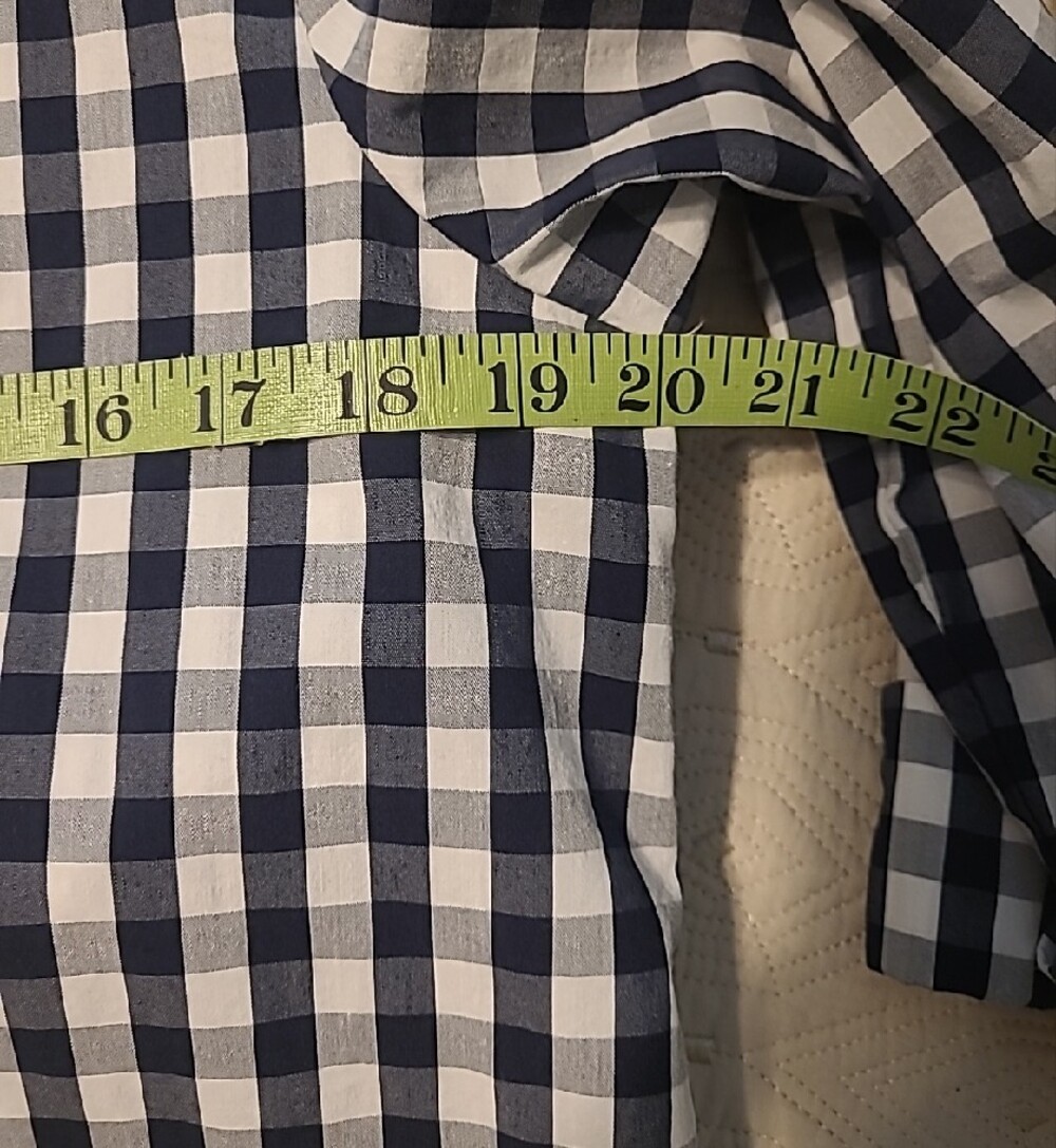 Anne Klein Navy and White Gingham Button-Front Tie Hem Shirt - Picture 6 of 6